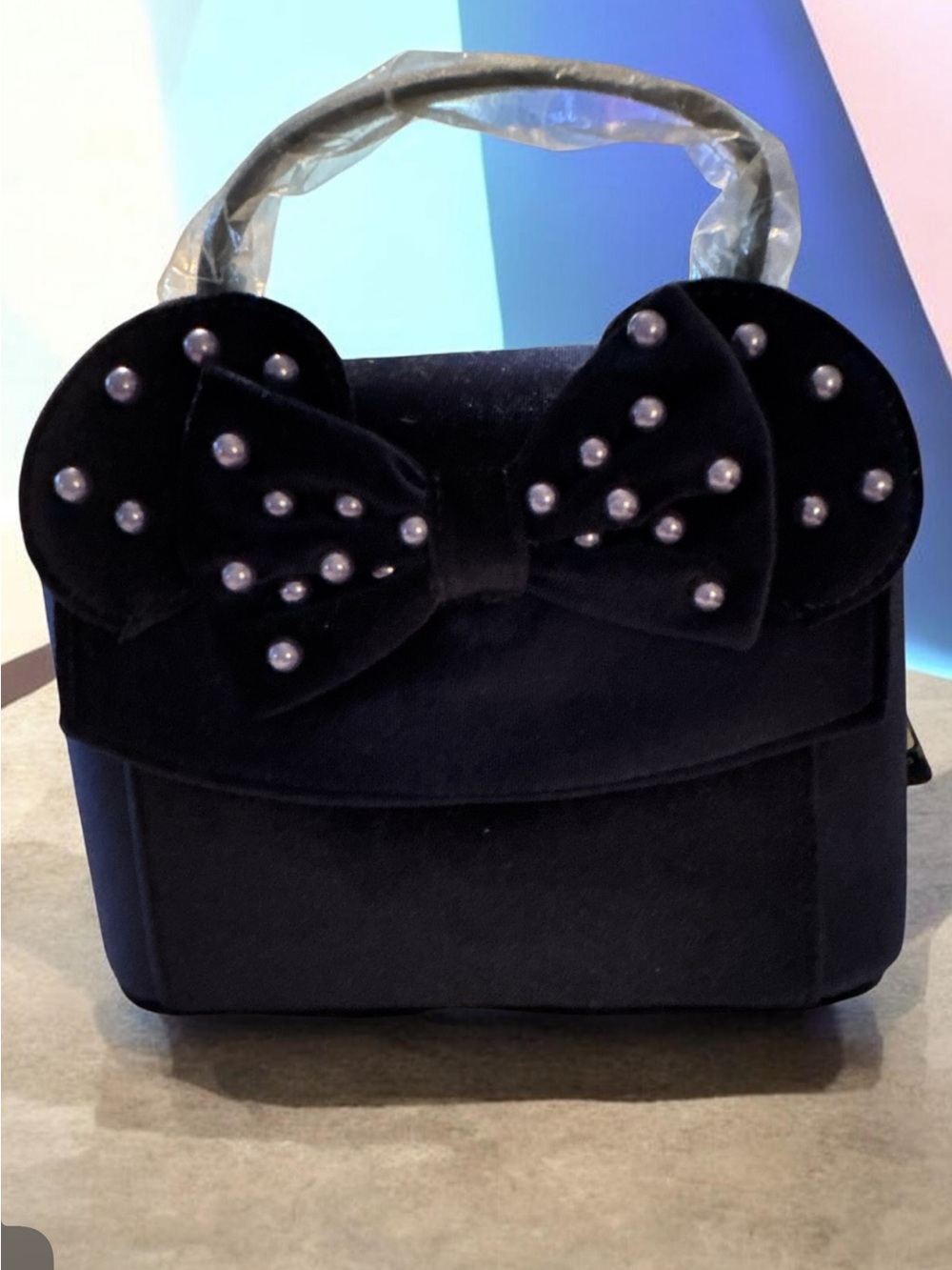 Loungefly Black Velvet Pearl-Bow Mini Top-Handle Bag